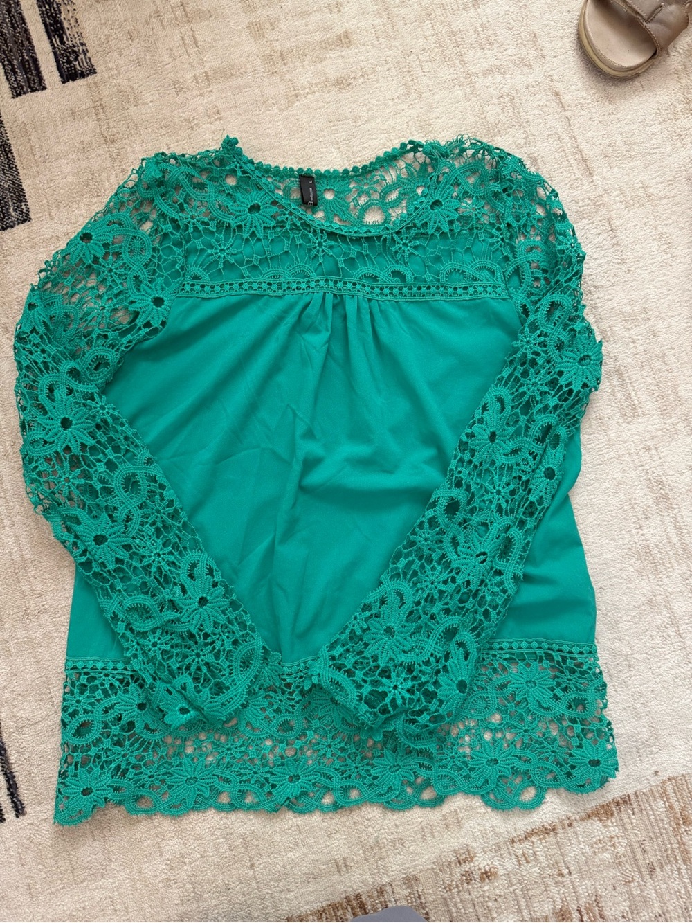 Zanzea Green Crochet Lace Long-Sleeve Blouse